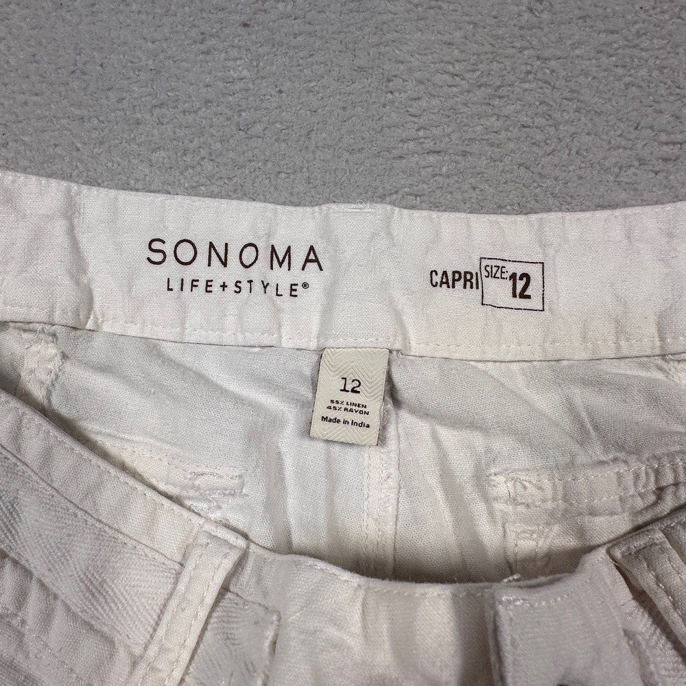 Sonoma Life Style Women's Capri Pants Size 12 White Linen Blend‎ Casual Summer - Picture 4 of 8